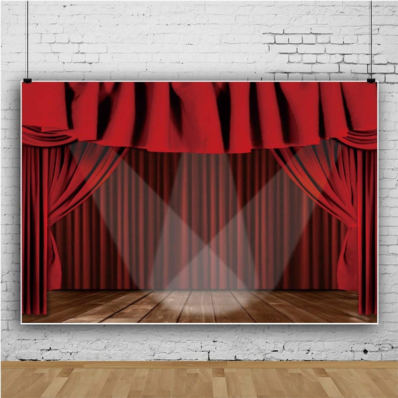 Renaiss 7x5ft Red Theater Stage Backdrop Velvet Curtain Spotlights Wooden Floor Music Theater Photography Background for Stage Show Baby Adults Wedding Portraits Photo Studio Props - Image 3